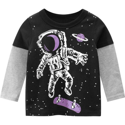 Children's Long Sleeve Cartoon Cotton T-Shirt Black | Ages 2-9