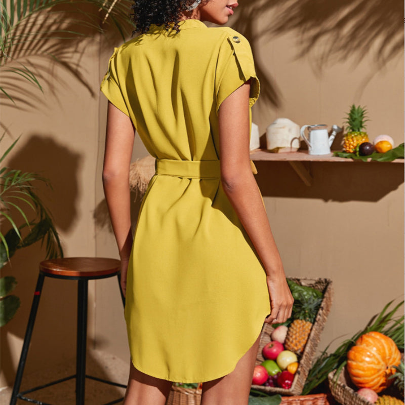 Women's V-Neck Bowknot Summer Dress with Belt | S–5XL