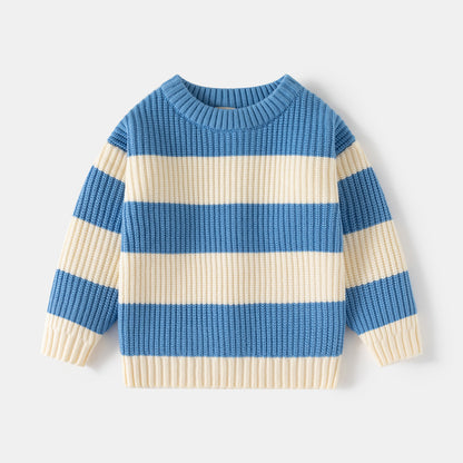 Children's Striped Knit Pullover Sweater | Warm Kids Knitwear