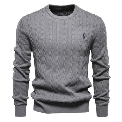 Men's Deer Embroidered Cotton Pullover Sweater | Autumn Casual Knitwear
