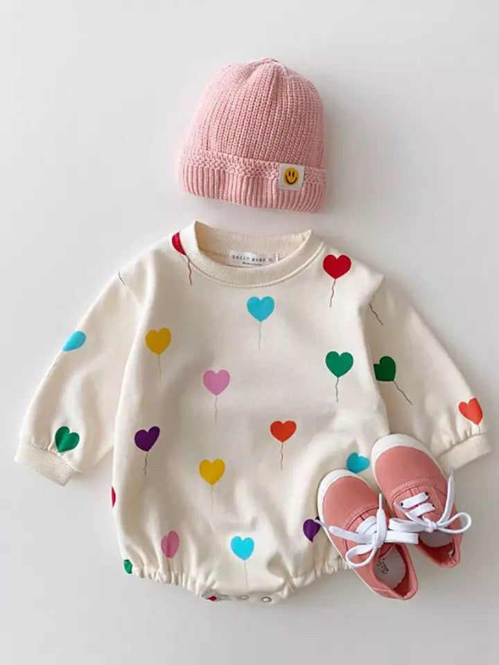 Baby Korean Style Love Print Wrap Romper – White