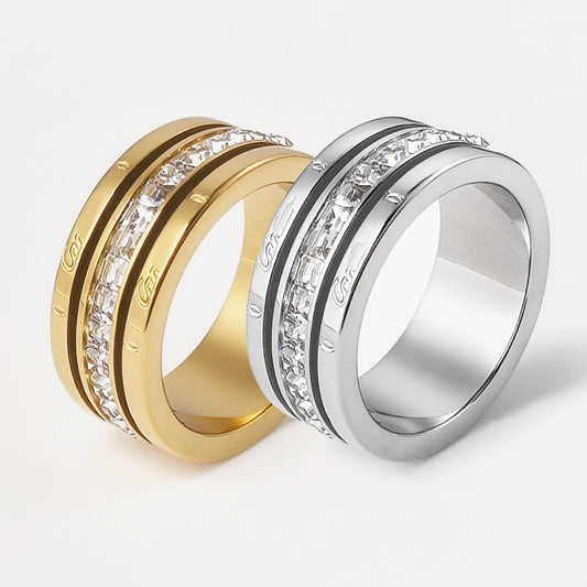 Cubic Zirconia Row Ring | Tarnish-Free Titanium Steel Band