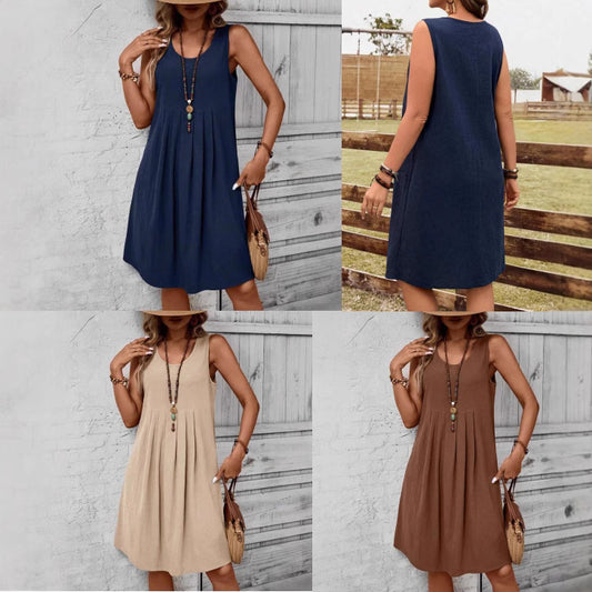 Women's Cotton Linen Midi Dress | Vintage Loose Fit