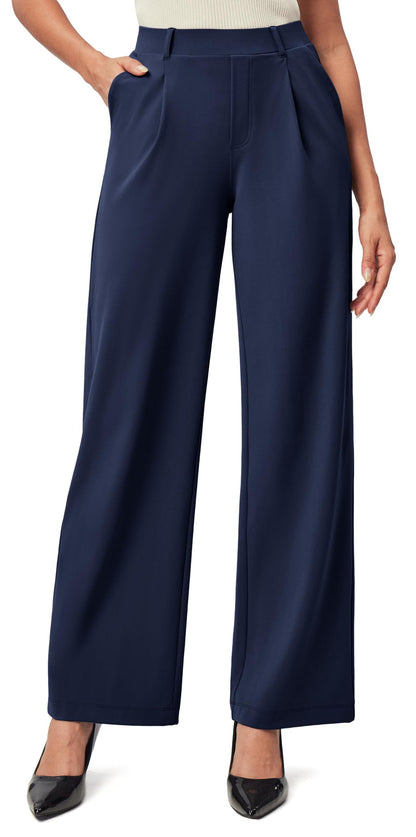 Women's High Waist Wide-Leg Work Trousers - Nylon Blend