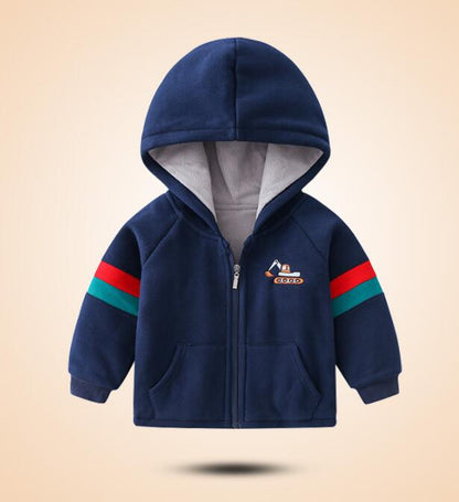 Children's Thickened Cotton Hooded Jacket | Cartoon Embroidered Kids Coat