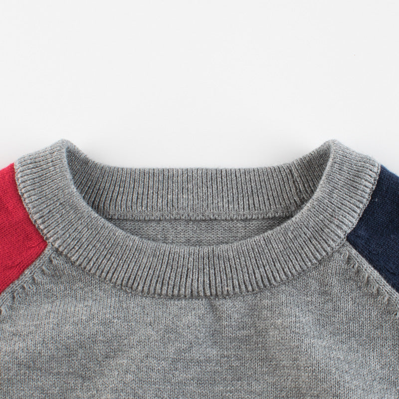 Boys Cotton Colour Block Pullover Sweatshirt