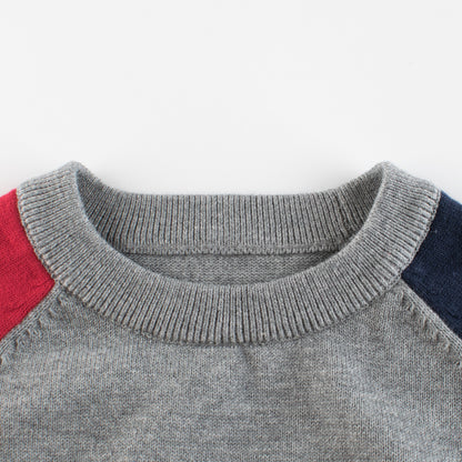 Boys Cotton Colour Block Pullover Sweatshirt