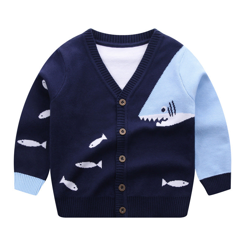 Boys V-Neck Button-Up Fine Knit Cardigan
