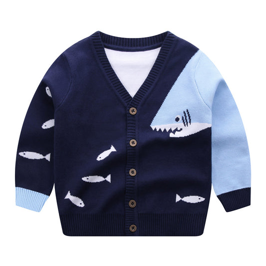 Boys V-Neck Button-Up Fine Knit Cardigan