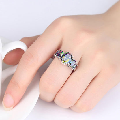 Oval Crystal Stone Ring | Platinum-Plated Coloured Gemstone Ring for Women