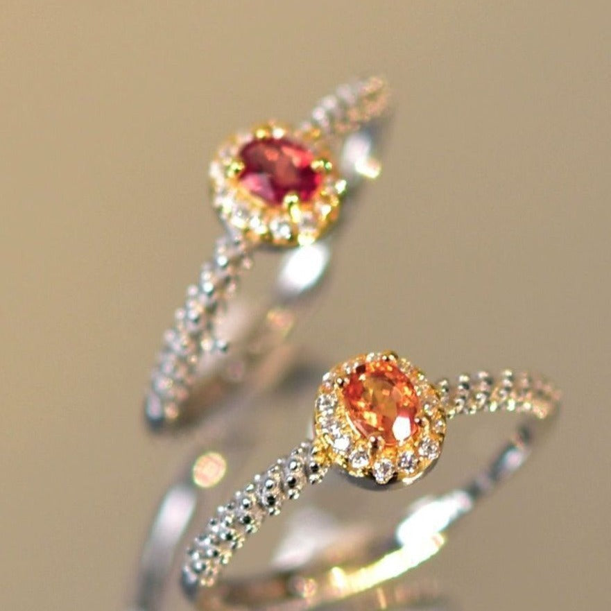 Red Zircon Adjustable Open Ring | Nature Motif Copper Ring for Women