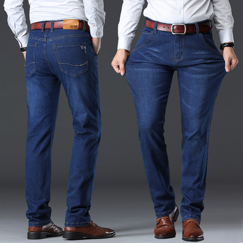 Men's Plus Size Stretch Jeans – High Waist Black & Blue Denim, Waist 28–48