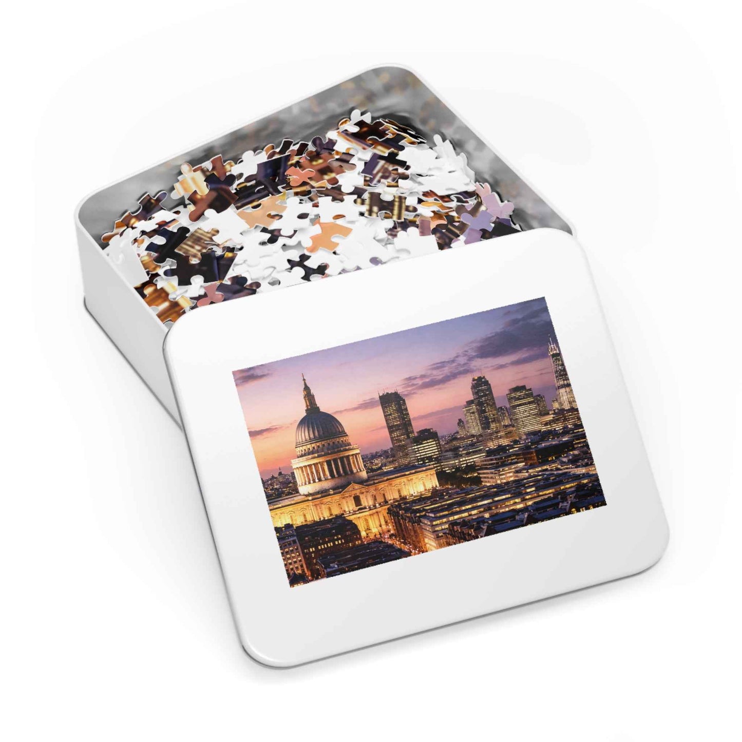 London Skyline Jigsaw Puzzle with Tin – Sunset Cityscape Gift