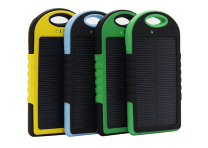 Rugged Solar Power Bank with Carabiner – IPX4 Waterproof LED Torch Blue Black Yellow Green