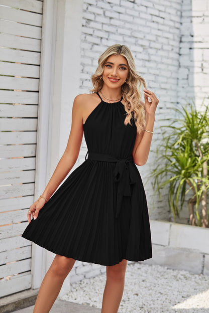 Women's Halter Neck Pleated Chiffon Midi Dress – 8 Colours | S–2XL