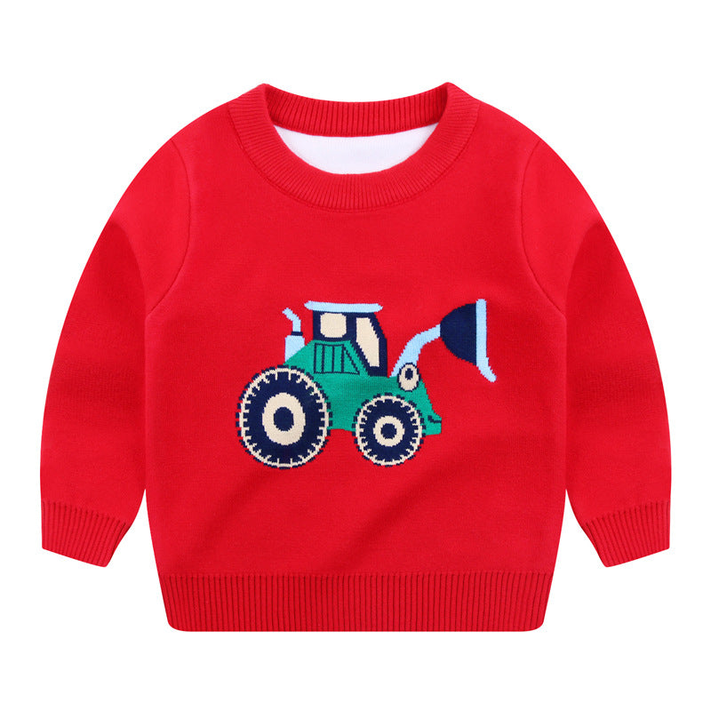 Kids Cartoon Print Fine Knit Cotton Sweater | Boys Girls Jumper