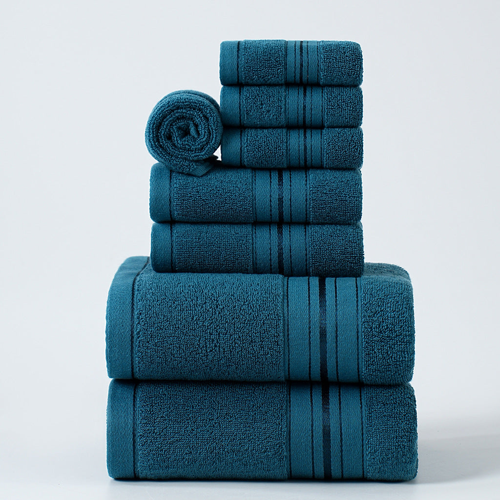 Pure Cotton Satin Jacquard 8-Piece Towel Set | Bath, Hand & Face | 5 Colours