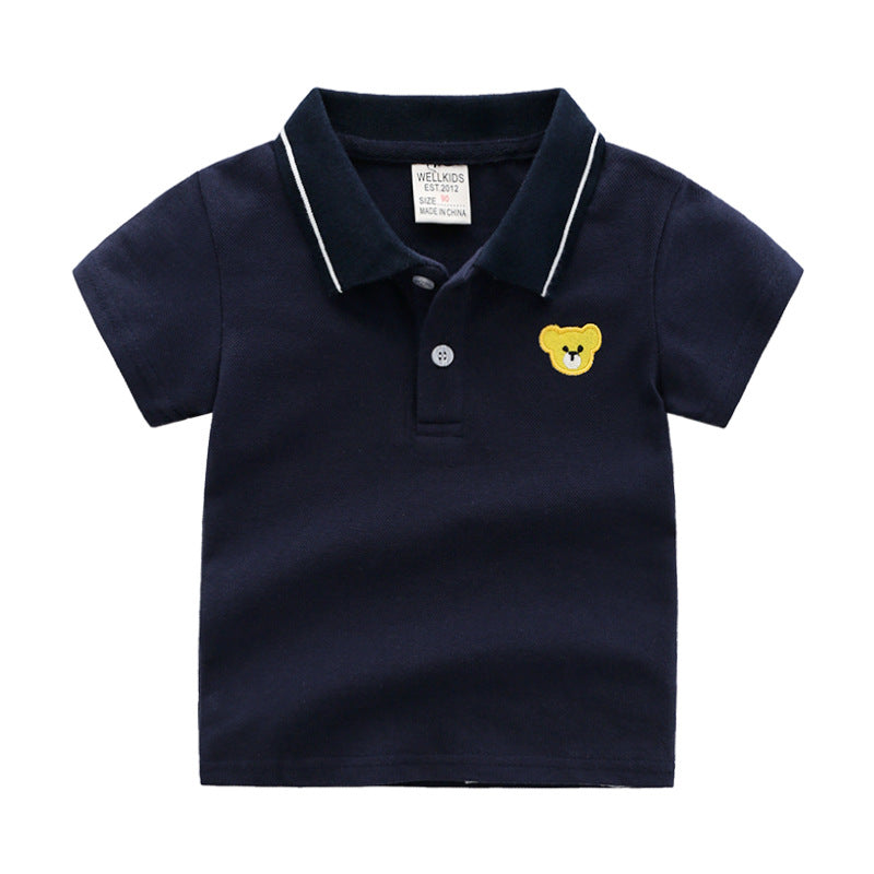 Boys Cartoon Print Cotton Polo Shirt | Kids Short Sleeve Tee