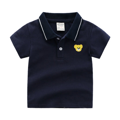 Boys Cartoon Print Cotton Polo Shirt | Kids Short Sleeve Tee