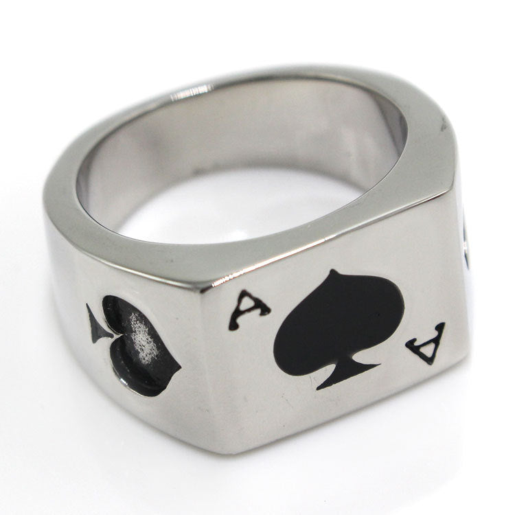 Men's 316L Titanium Steel Spades Ace Poker Ring – Statement Band Steel, Gold & Silver