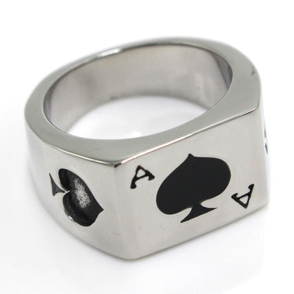 Men's 316L Titanium Steel Spades Ace Poker Ring – Statement Band Steel, Gold & Silver