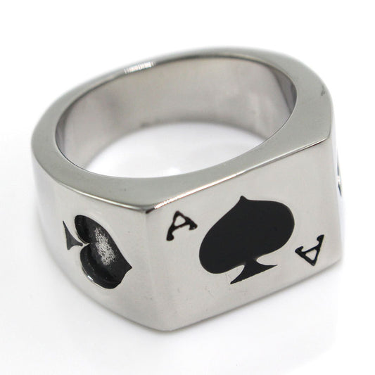 Men's 316L Titanium Steel Spades Ace Poker Ring – Statement Band Steel, Gold & Silver