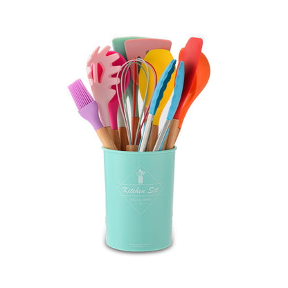 Silicone Kitchen Utensils with Wooden Handle