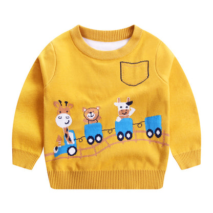 Boys Fawn Cartoon Double-Layer Cotton Knit Sweater | Kids Knitwear