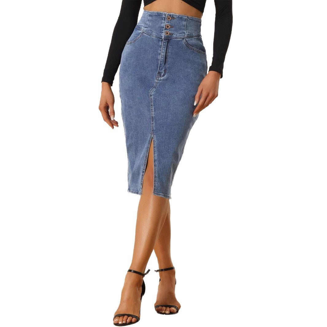 Women's High-Waisted Bodycon Midi Skirt | Navy Blue