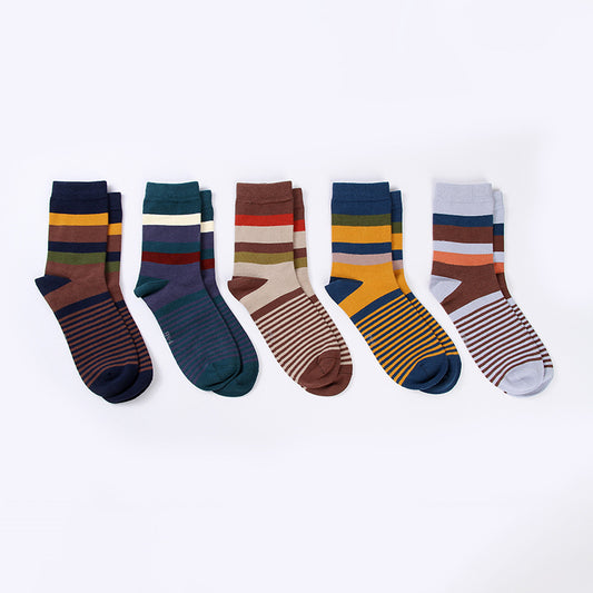 Men's Cotton Over-the-Knee Striped Socks – 5 Pairs Sweat-Absorbent Mixed Colour Bundle