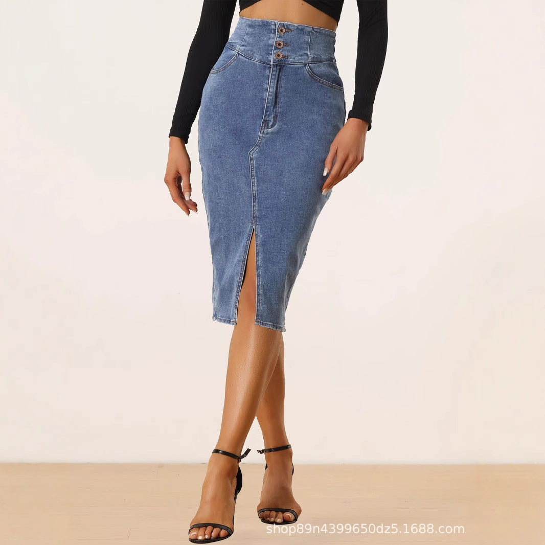 Women's High-Waisted Bodycon Midi Skirt | Navy Blue
