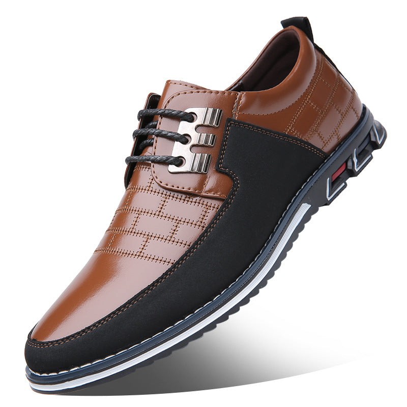 Men's PU Leather Plaid Shoes – Lace-Up & Slip-On, Black, Brown & Blue
