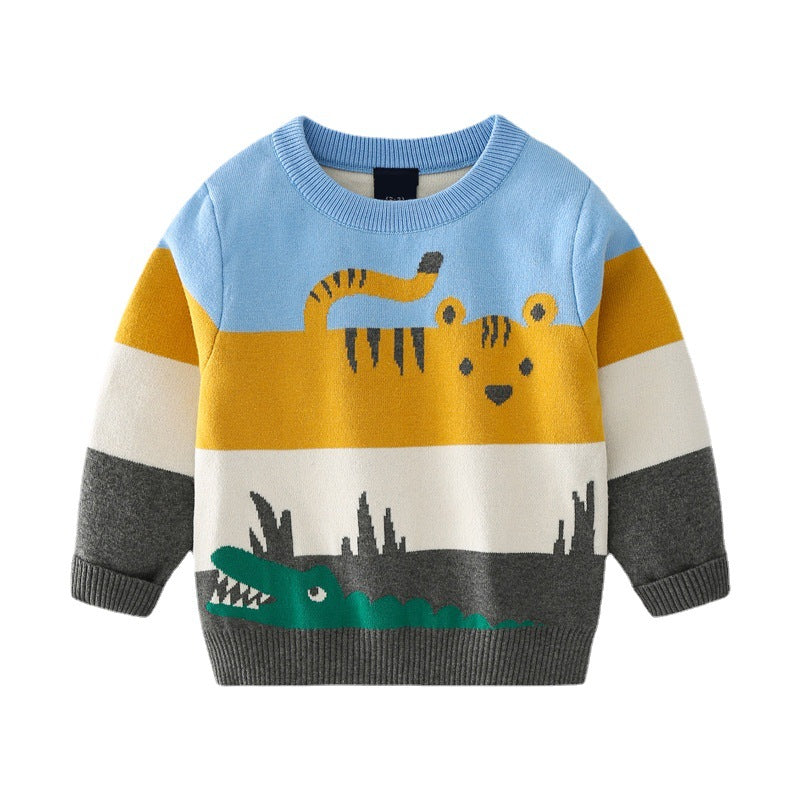 Boys Jacquard Double-Layer Knit Sweater | Warm Kids Knitwear
