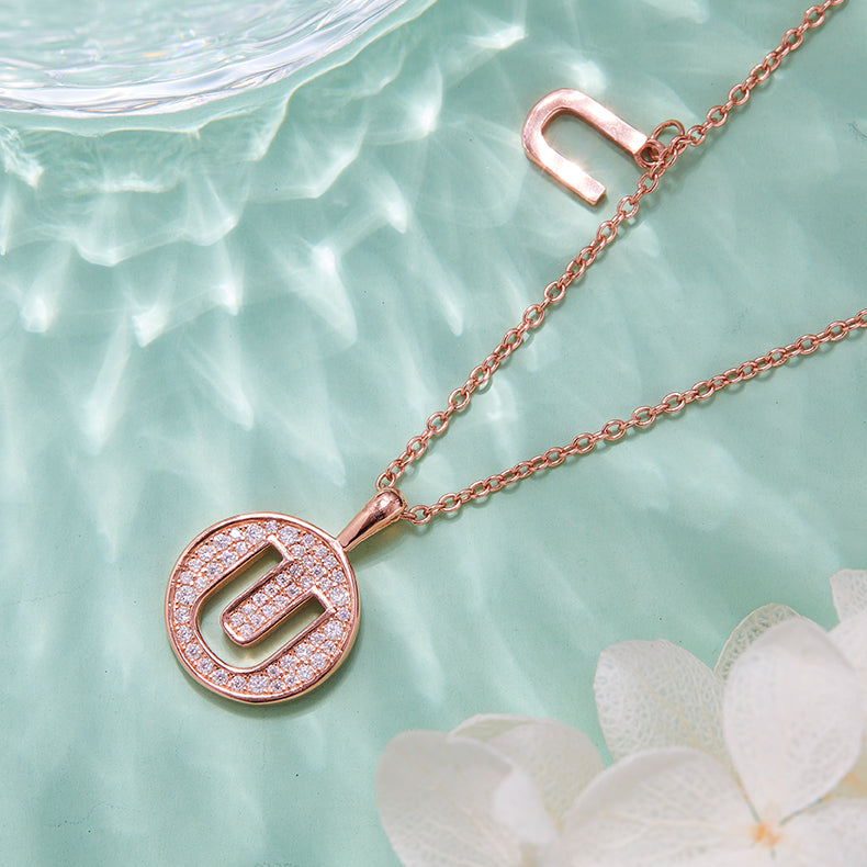 Moissanite Letter U Necklace | Platinum-Plated S925 Silver | GRA Certified