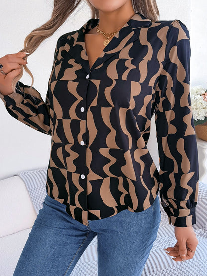 Women's Colour Block Long Sleeve Shirt | Notched Lapel