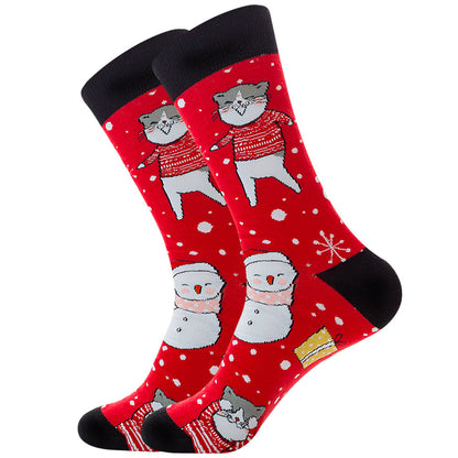 Men’s Novelty Jacquard Cotton Tube Socks 14 Designs Santa Elk Cat