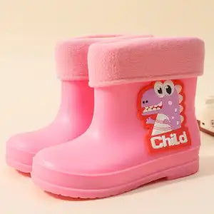 Kids Dinosaur Waterproof Rain Boots – Plain & Fleece-Lined