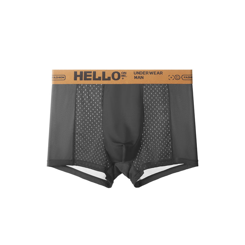 Men's Ice Silk Mesh Boxer Briefs – Antibacterial Breathable Mid-Waist 4 Colours