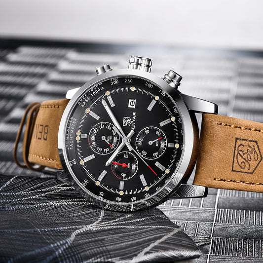 Benyar BY-5102M Quartz Watch | Business Leather Strap | JParker