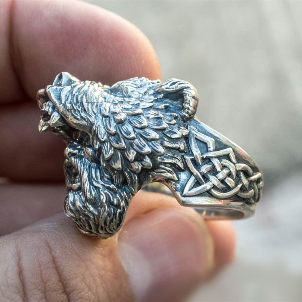 Men's Viking Bear Head Celtic Ring – Norse Warrior Alloy Band