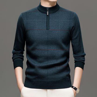 Men's Plaid Half-Zip Knit Sweater | Thick Stretch Fit | JParker