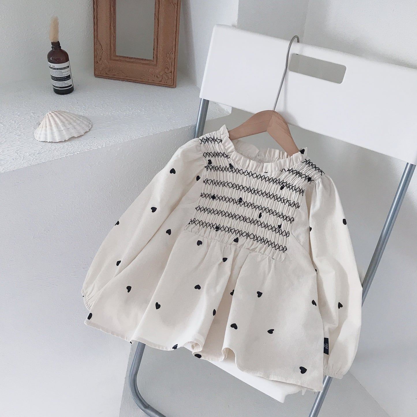Girls Sweet Heart Print Long Sleeve Top – Soft Cotton
