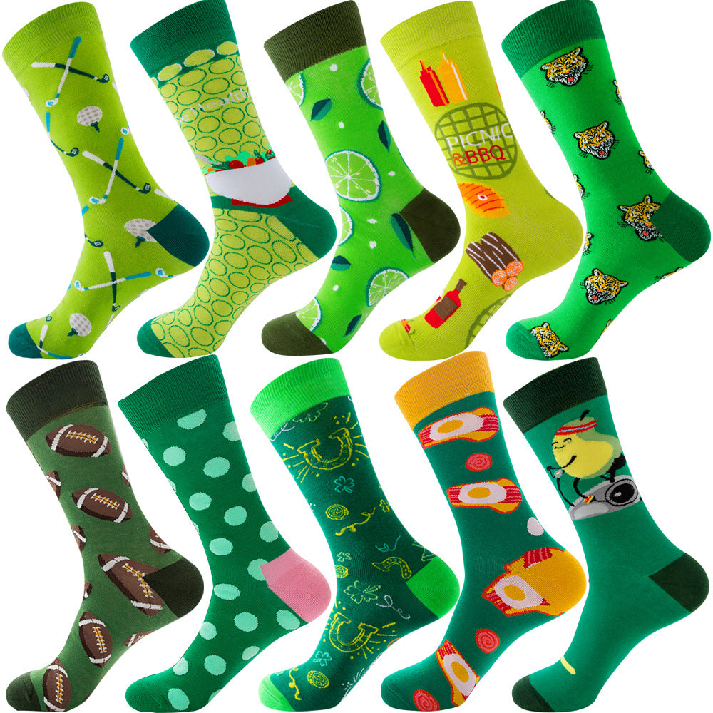 Men's Cotton Socks – 10 Pairs Mid-Calf Patterned Socks EU 39-45 23 Designs