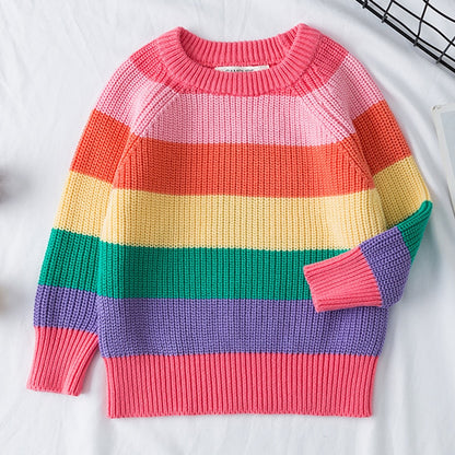 Kids Striped Cotton Pullover Sweater | Blue & Pink, Sizes 80–140cm