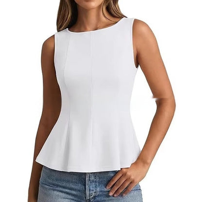 Women's Cropped Ruffled Hem Slim-Fit Top | Business-Casual Stretch Polyester Blouse