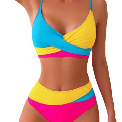 Women's Colour Block Bikini Set – Two-Piece Contrast Swimsuit