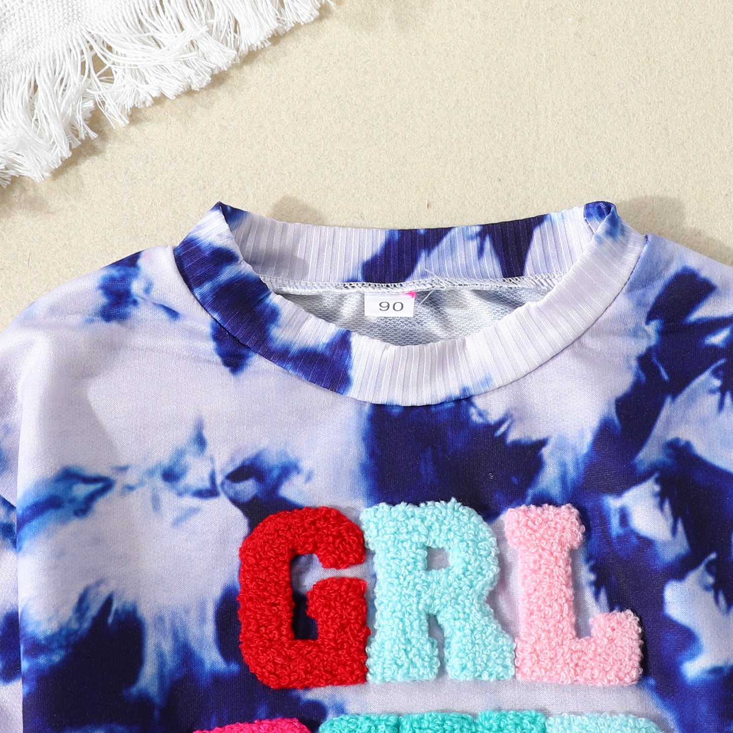 Girls' Letter Print Tie-Dye Long Sleeve Top | Kids Cotton Top
