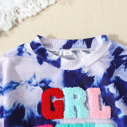 Girls' Letter Print Tie-Dye Long Sleeve Top | Kids Cotton Top