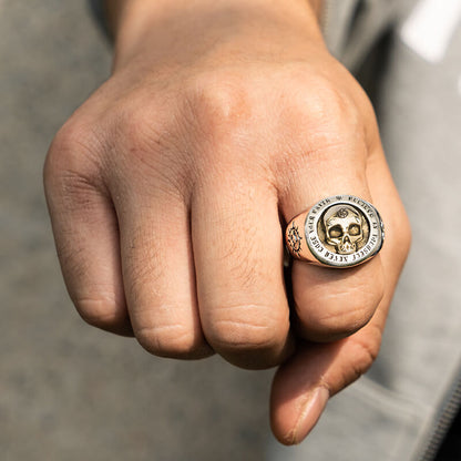 Men's S925 Silver Skull Ring – Punk Rock Geometric Adjustable Band