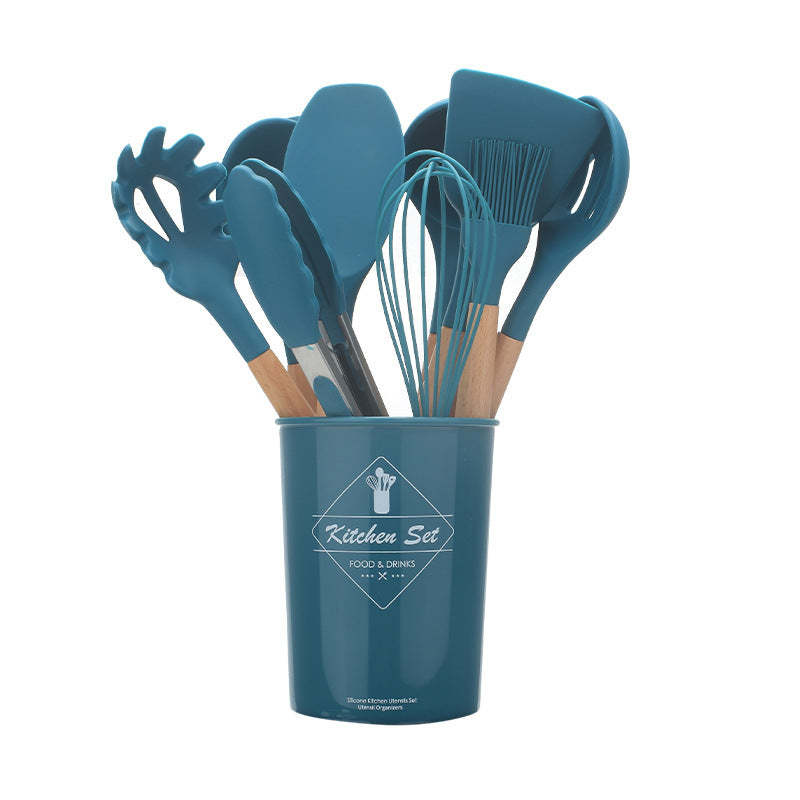 Silicone Kitchen Utensils with Wooden Handle